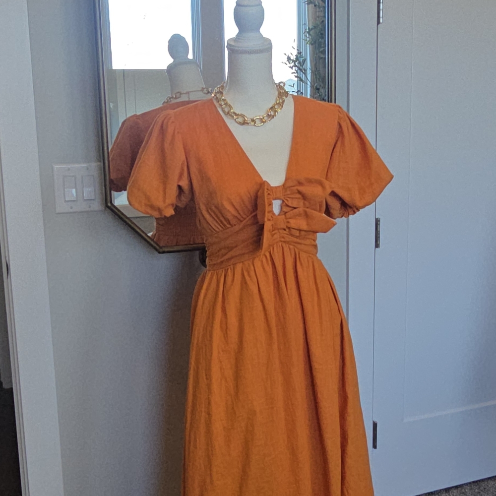 ASTR Vibrant Orange Dress with Gold Chain Detail